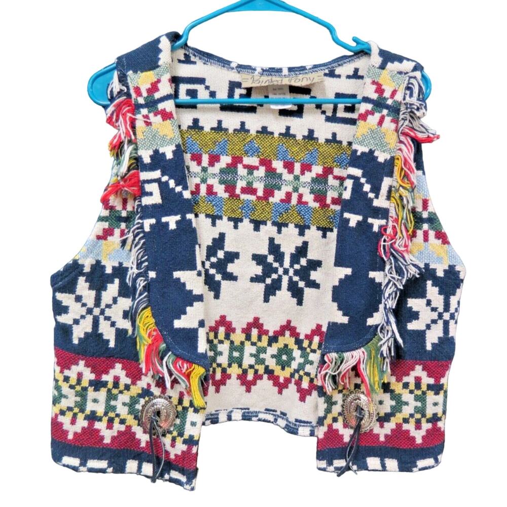 Painted Pony Western Tapestry Vest With Fringe And Conchos - One Size